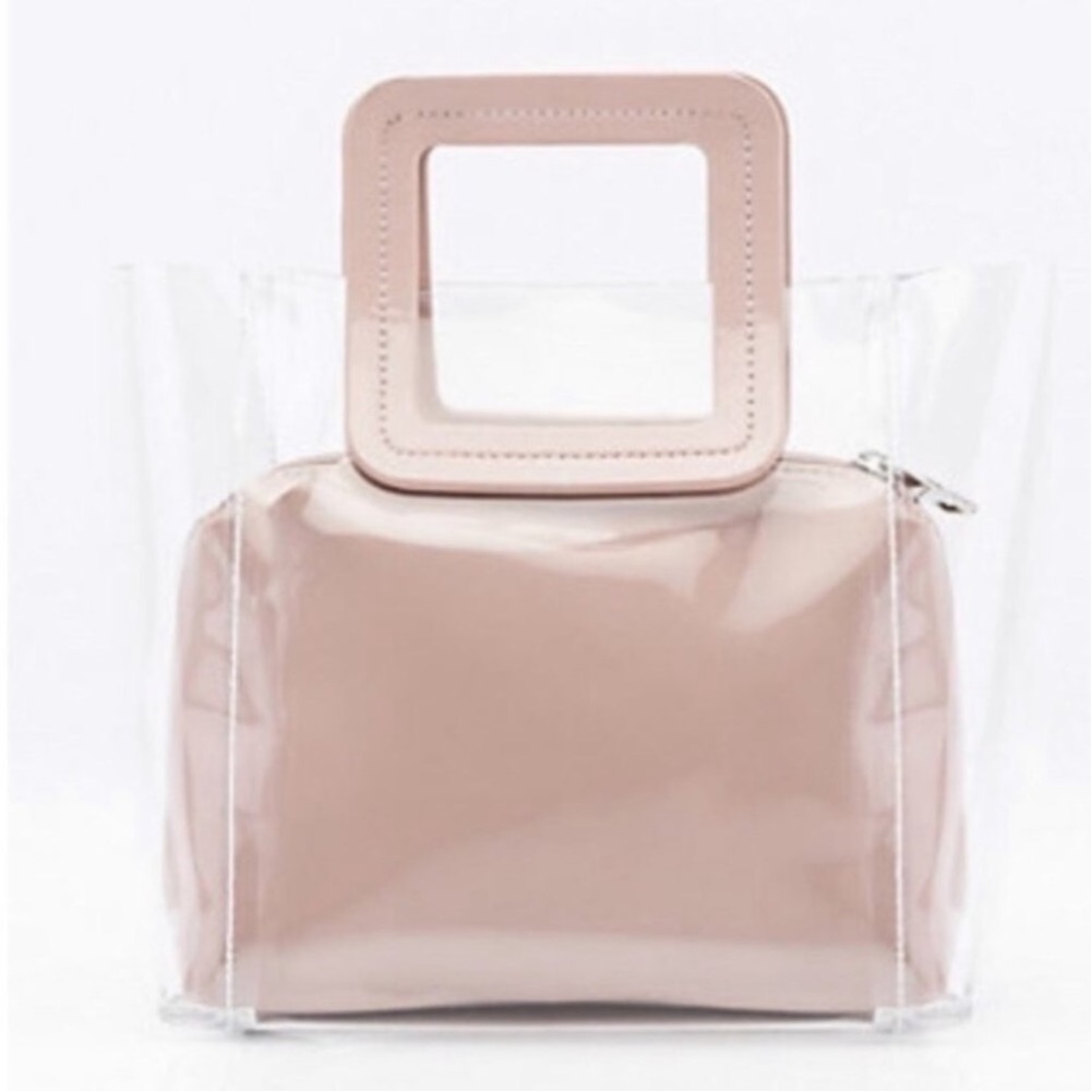 Structured transparent tote with removable pouch